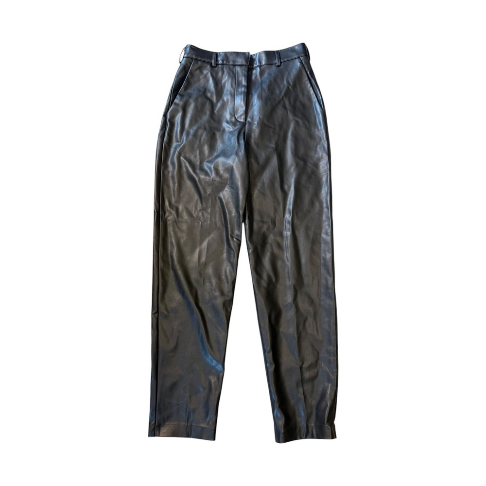 French Connection Womens Black Faux Leather Tapered High Rise Pants Size 2 XXS